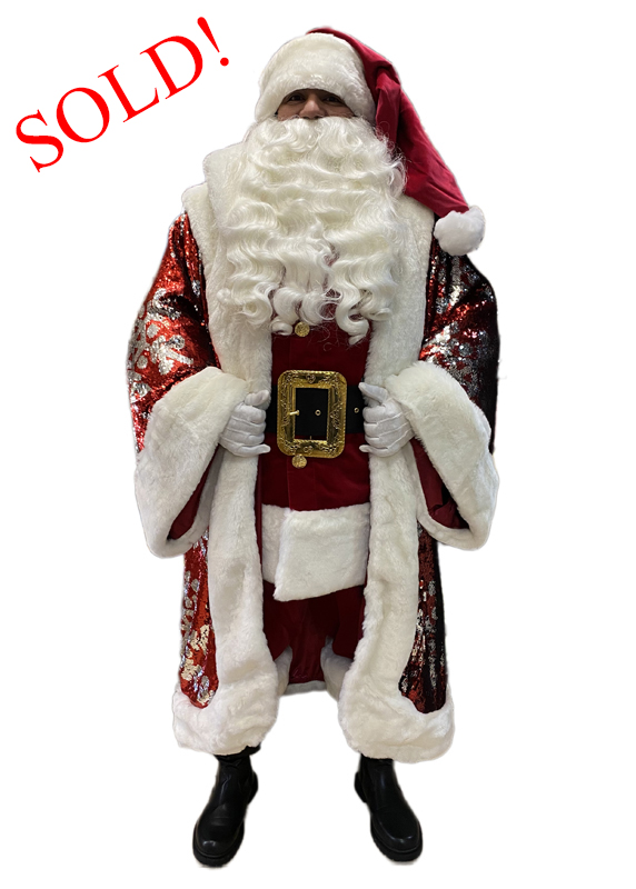 Santa Claus Professional Wardrobe Adele's of Hollywood red-and-silver-sequin-snowflake-royal-robe-front-open-sold