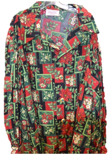 santa claus long sleeve shirt with poinsettias mistletoes and hollies holly