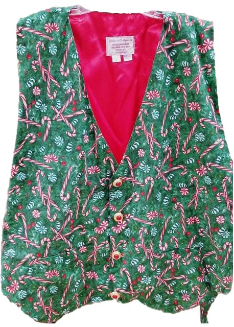 Candy Cane Print Green Santa Claus Vest