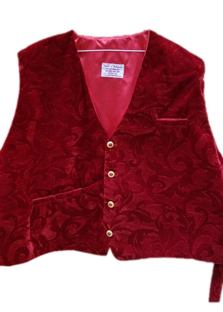 embossed velvet in cardinal santa claus vest