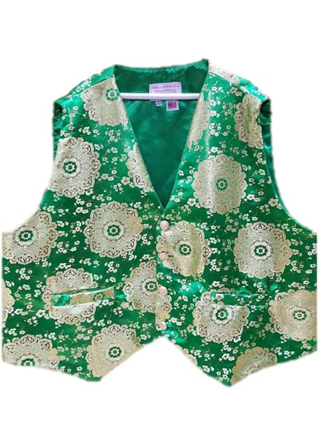 Green Satin With Gold Brocade Oriental Design santa claus vest