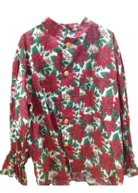 santa claus vest poinsettia red green leaf print