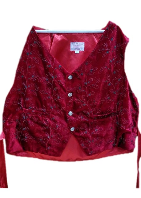 santa claus vest red velvet with holly vines