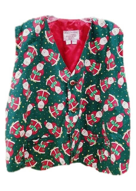 santa claus vest with green cartoon santa