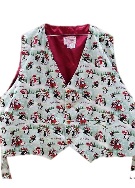 santa claus vest with playful penguins