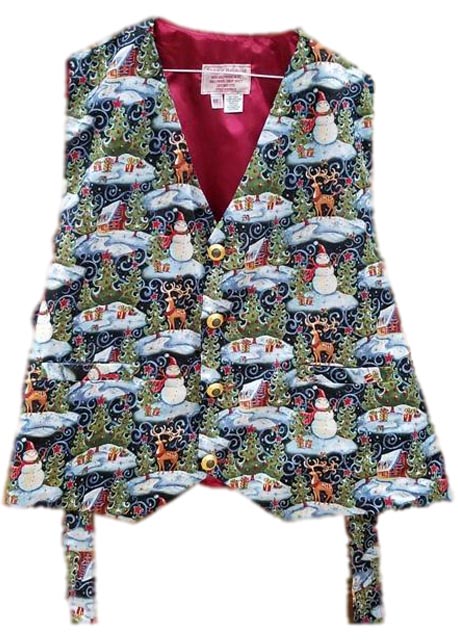 santa claus vest with reindeer and snowmen